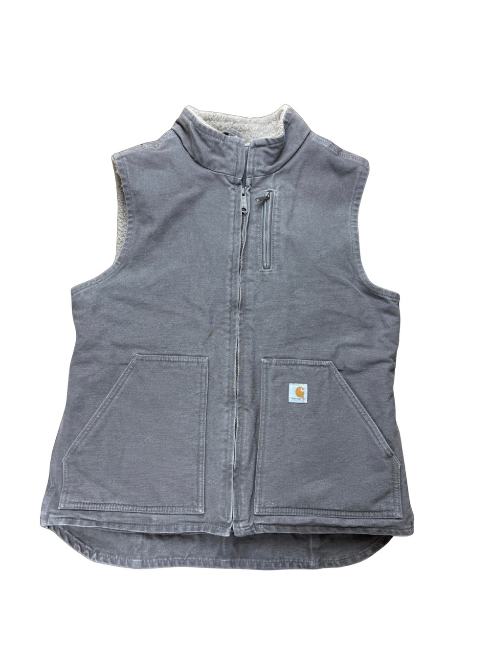 Carhartt Womens Canvas Duck Vest Mock Neck Sherpa Lined Utility (8/10) M Gray